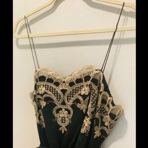 🎉Host Pick🎉 Vintage Long Formal Dress Black Gold Embroidered